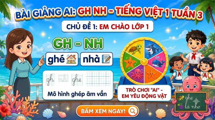 Gh Nh - Bài giảng Tiếng Việt 1 tuần 4: Khởi động tiết học bằng chuyến đại dương số cùng AI